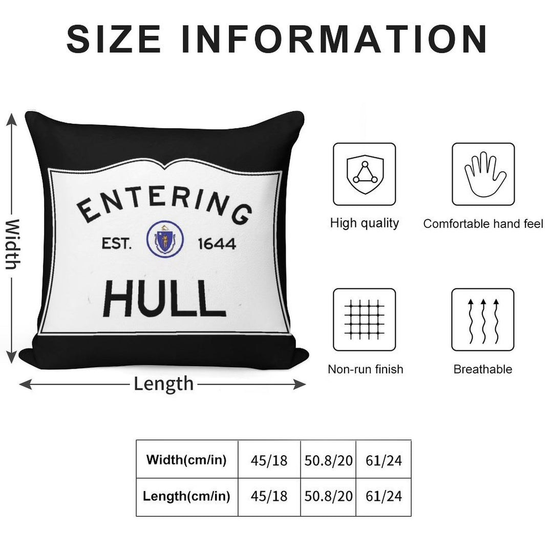 Entering Hull Massachusetts - Commonwealth of Massachusetts Road Sign Soft Decorative Cover Throw Pillow