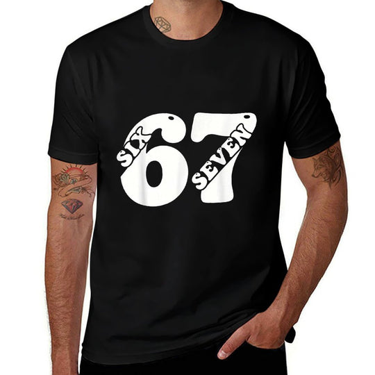 Fun Six Seven 6 7 Meme Design Groovy  Cotton T-Shirt