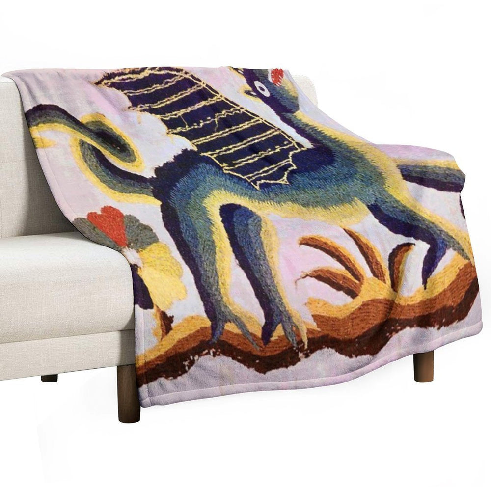 Crewel Dragon Vintage Floral Vector Pattern Eco-conscious Throw Blanket