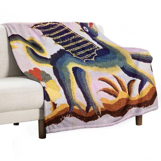Crewel Dragon Vintage Floral Vector Pattern Eco-conscious Throw Blanket
