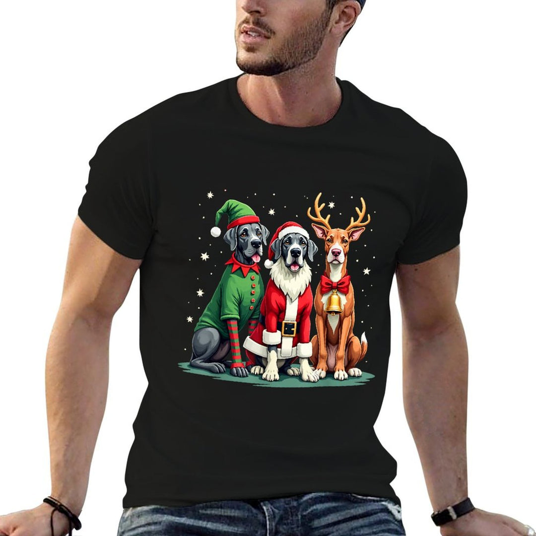 Great Dane Christmas Dogs Funny Santa Reindeer Elf Holiday  Tagless Design T-Shirt