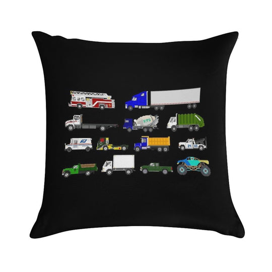 Trucks - The Kids' Picture Show Soft Short Plush Fabric Throw Pillow