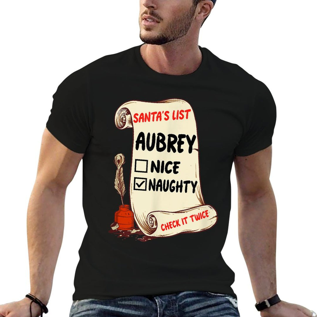 Aubrey Name - Santa Naughty Nice List Funny Xmas Cute  Polyester Blend T-Shirt