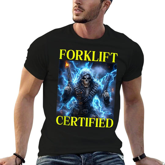I Am Forklift Certified Badass Skeleton Meme  High-quality Stitching T-Shirt