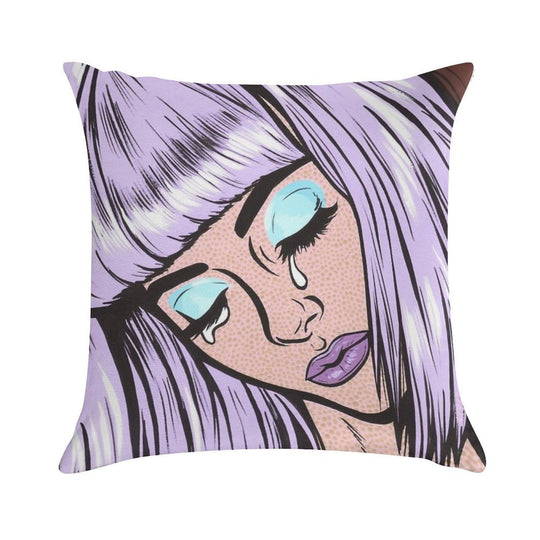 Lilac Bangs Crying Comic Girl Soft Style Accent Throw Pillow