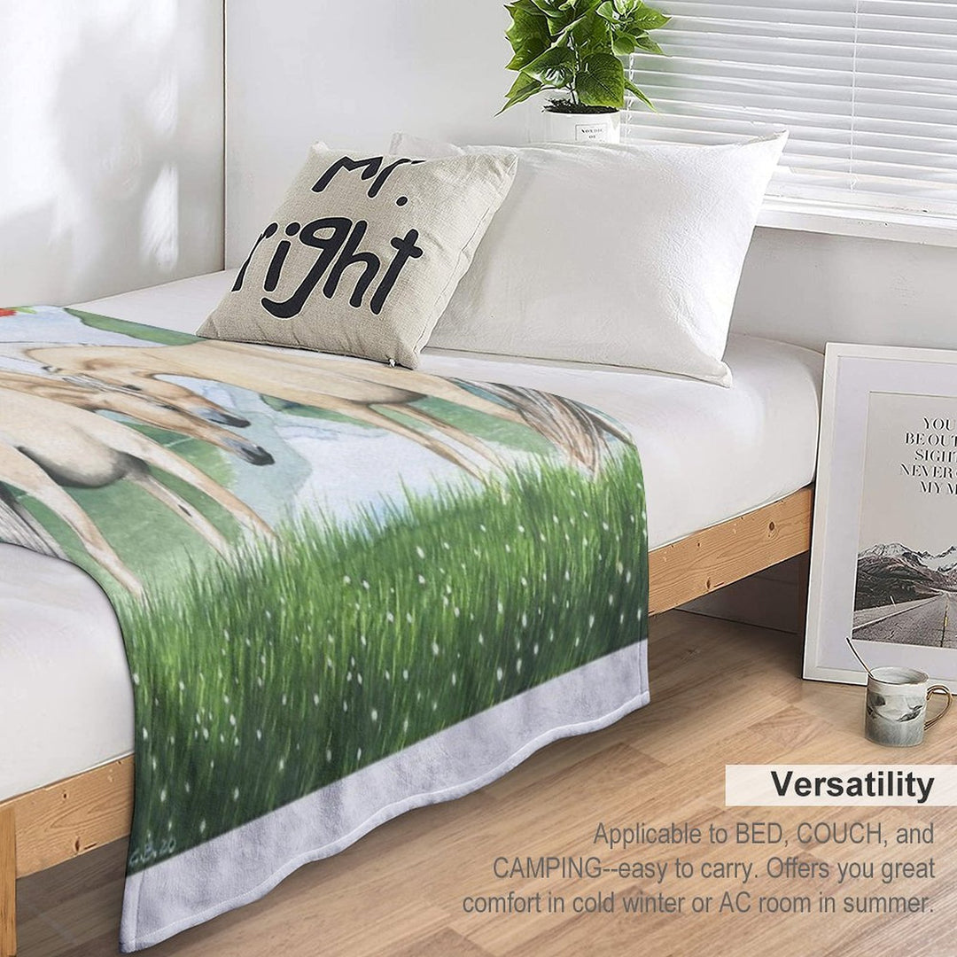 Norwegian Horses in A Fjord Landscape Plush Throw Blanket