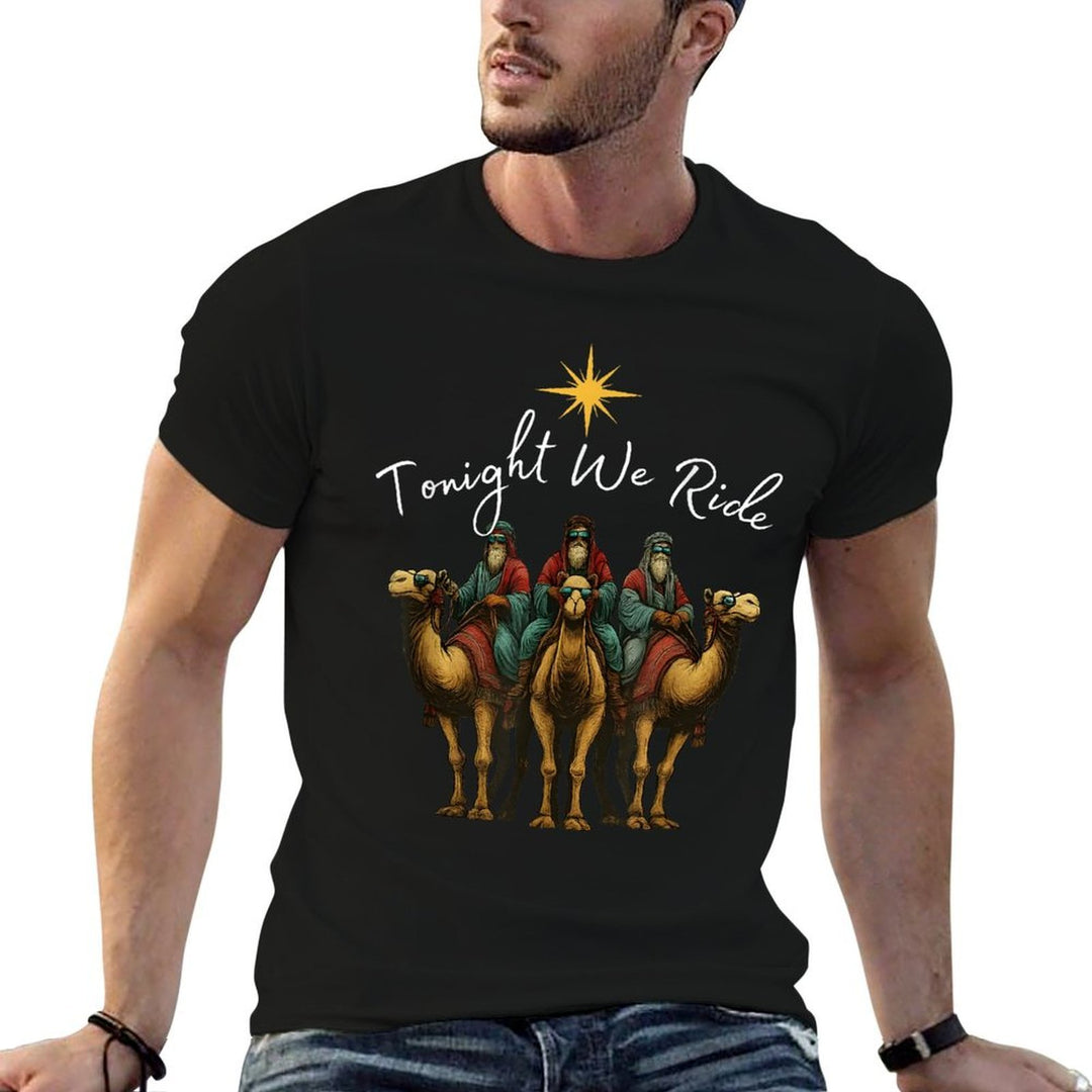 Tonight We Ride Christmas, 3 Wise Men, Christian Christmas  Ribbed Collar T-Shirt