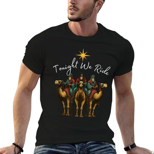 Tonight We Ride Christmas, 3 Wise Men, Christian Christmas  Ribbed Collar T-Shirt