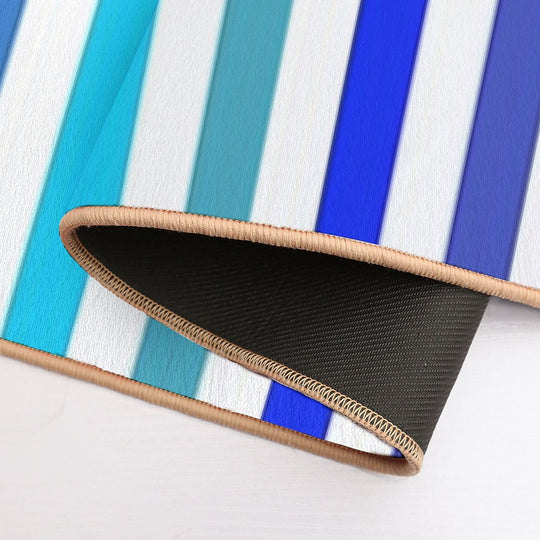 Vertical Blue And White Striped  Absorbent Bath Mat