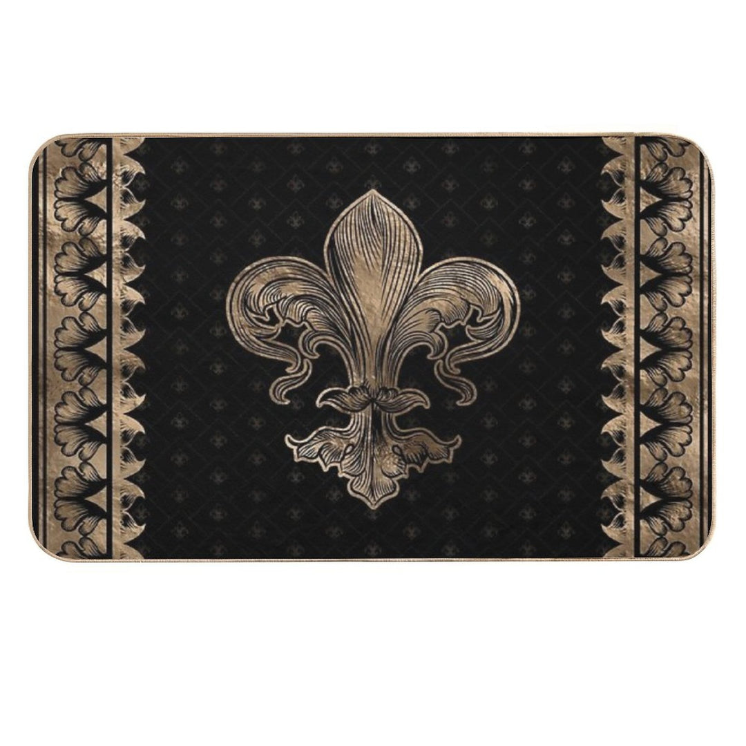 Fleur-de-lis - Black And Gold  Rapid-Drying Bath Mat