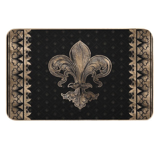 Fleur-de-lis - Black And Gold  Rapid-Drying Bath Mat