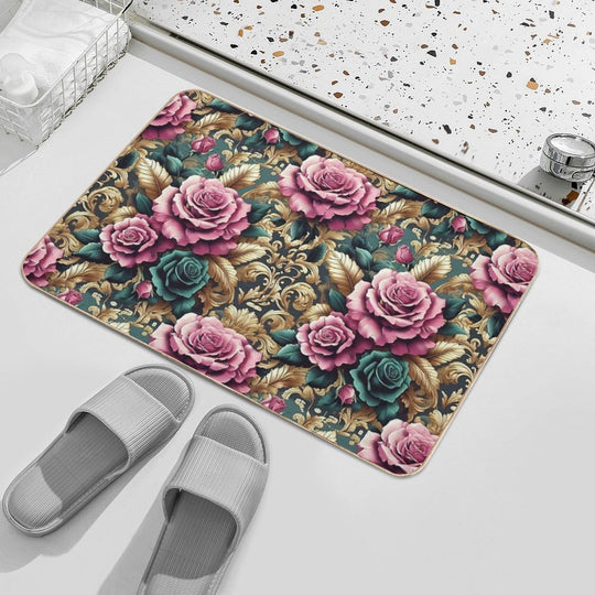 Dark Pink & Teal Baroque Roses  Toxin-Free Bath Mat