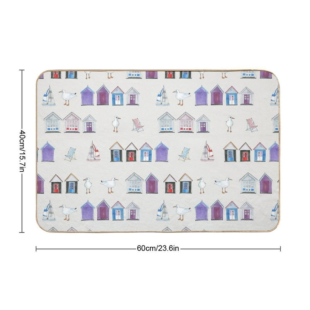 Beach Huts, Bournemouth - on Grey - Watercolour Pattern by Cecca Designs  High-Traffic Bath Mat