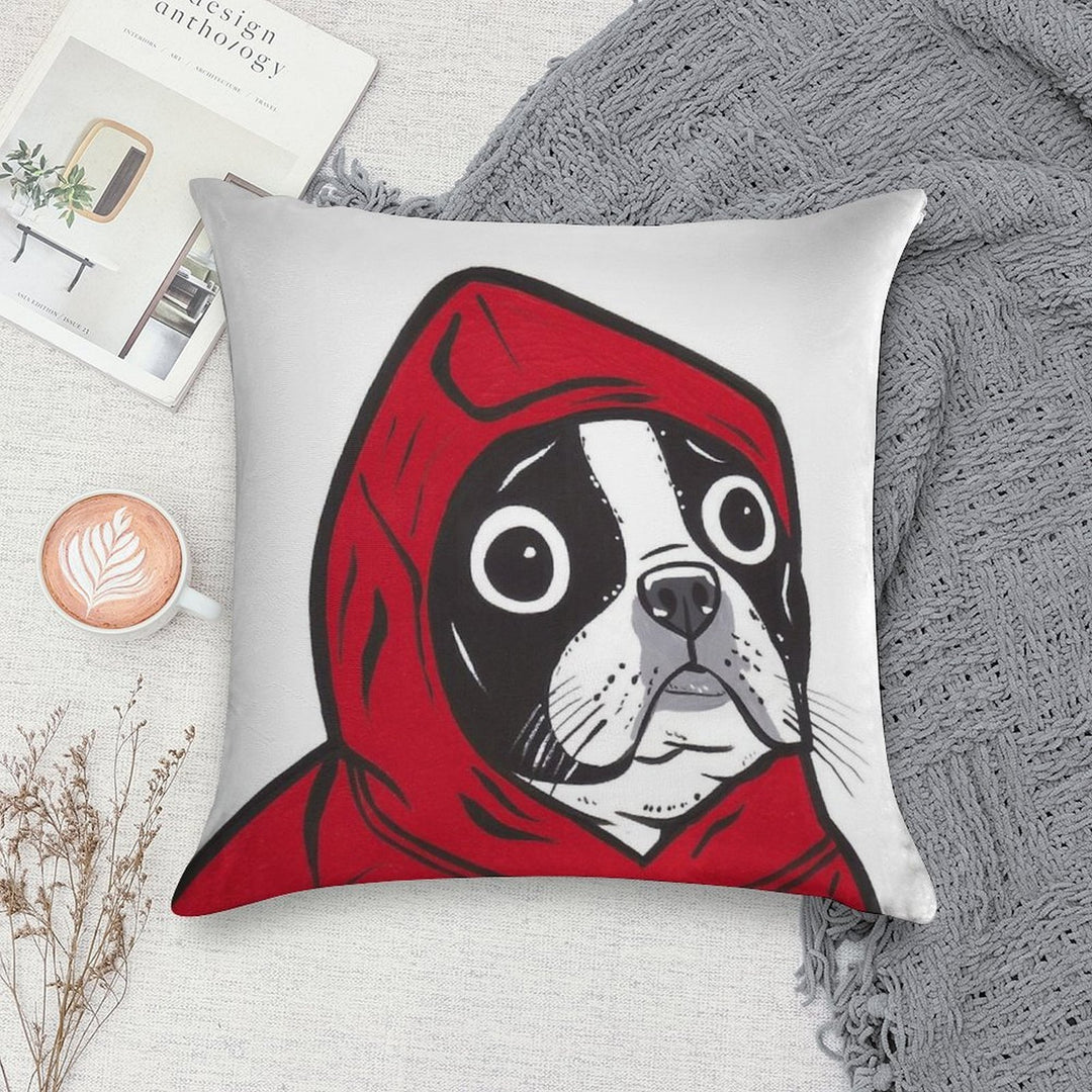 Boston Terrier in A Red Hoodie Soft Anti-Pilling Throw Pillow