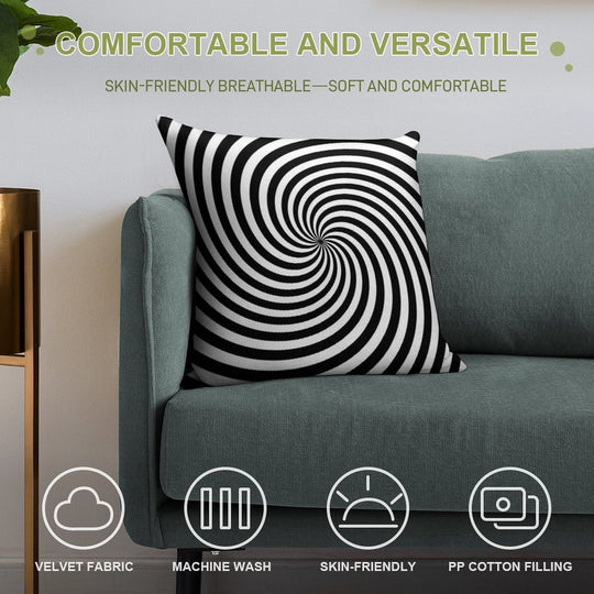 Black And White Op-Art Spiral Soft Style Accent Throw Pillow