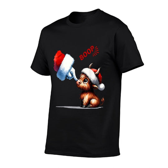Hand Boop Christmas Highland Cow Santa Farmer Animal Western  High-quality Stitching T-Shirt