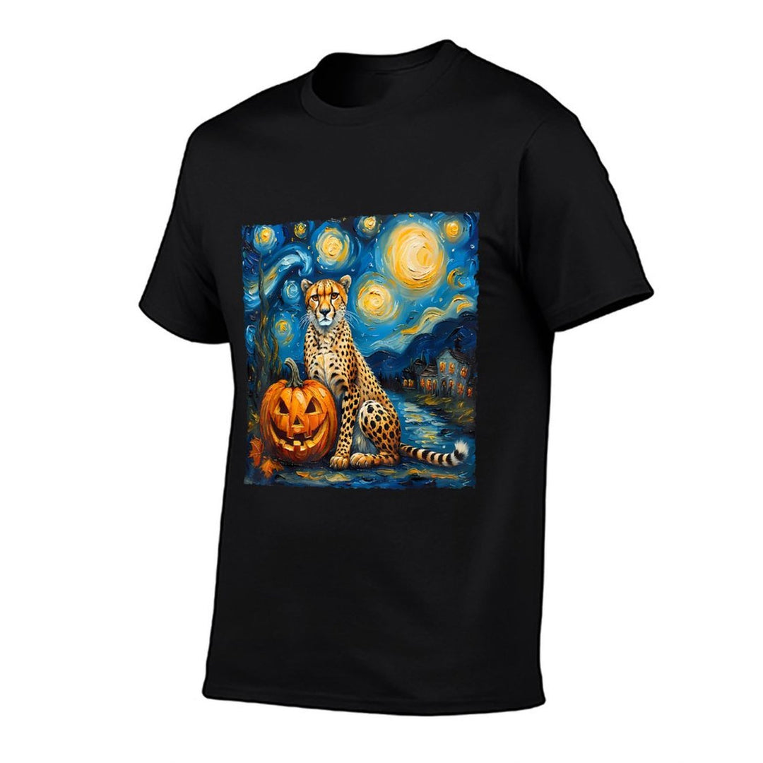 Cheetah Pumpkin Van Goghs The Starry Night Halloween Style  Summer-ready Fabric T-Shirt