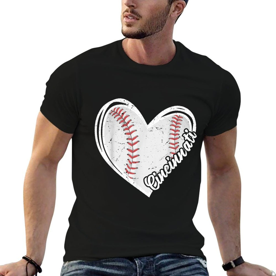 Cincinnati Vintage Baseball Fans Men Women Baseball Heart  Relaxed-fit T-Shirt