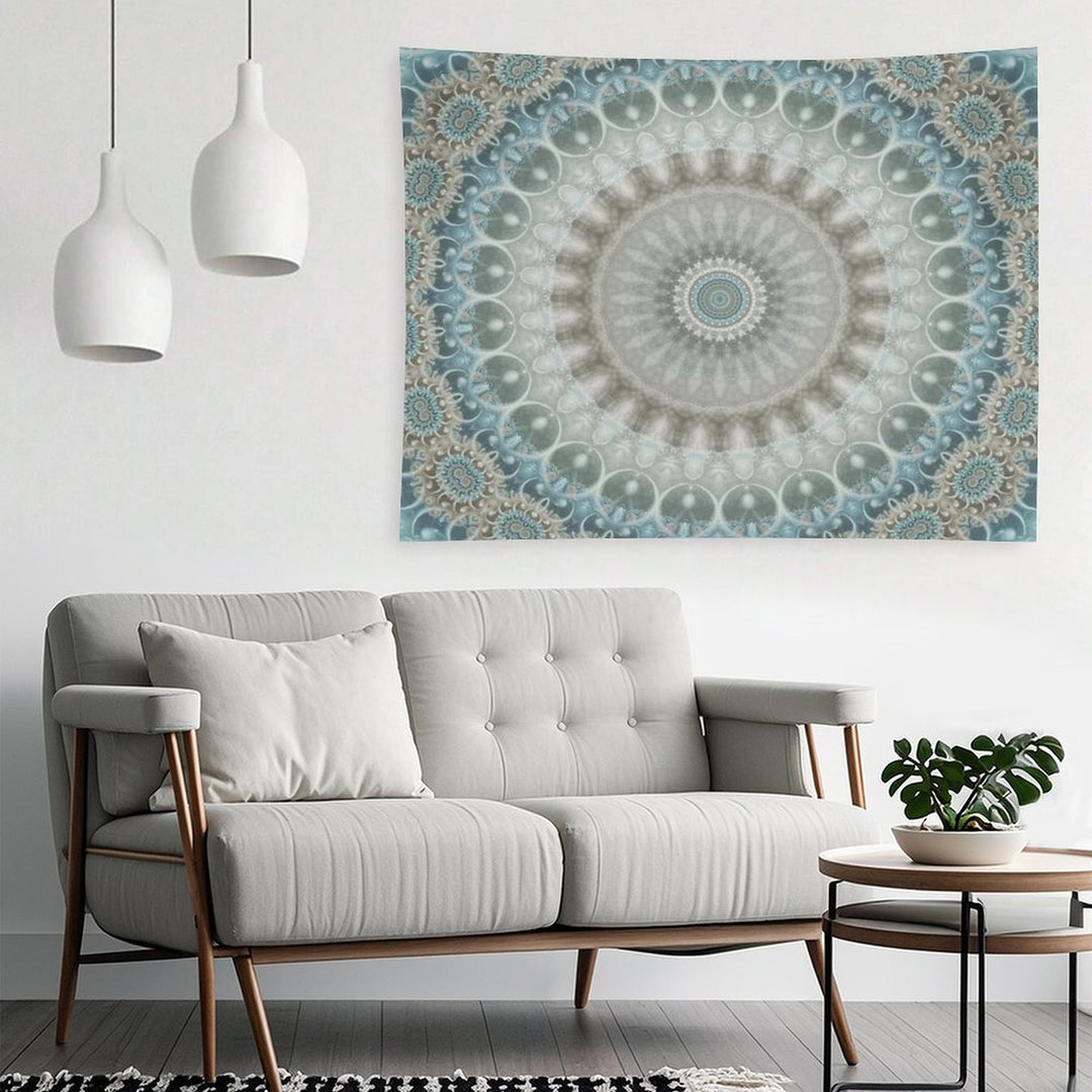 Dreamy Grey, Blue And Ivory Mandala Tapestry
