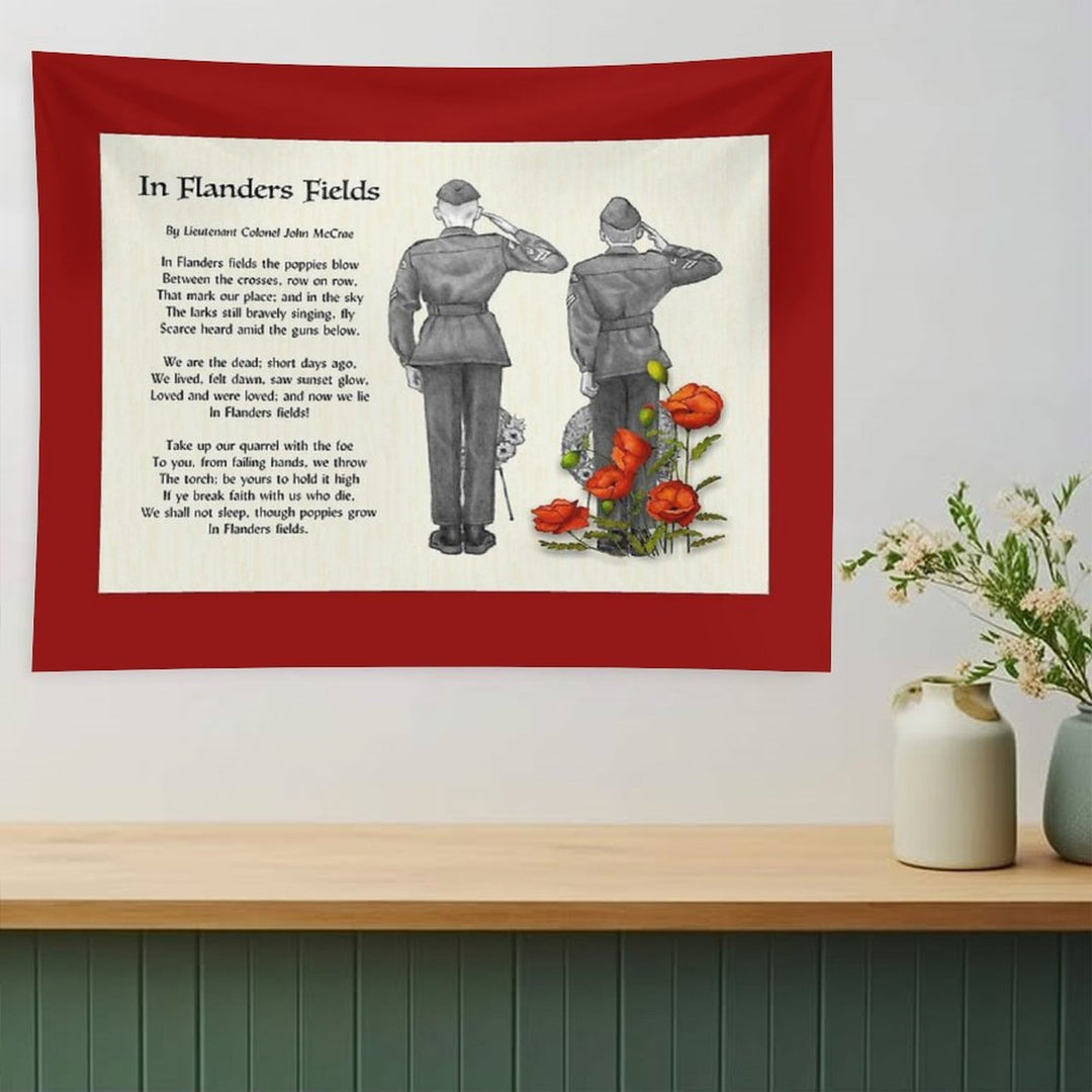 In Flanders Fields, Poem, Cadets Saluting, Red Poppies, Veterans Day Tapestry
