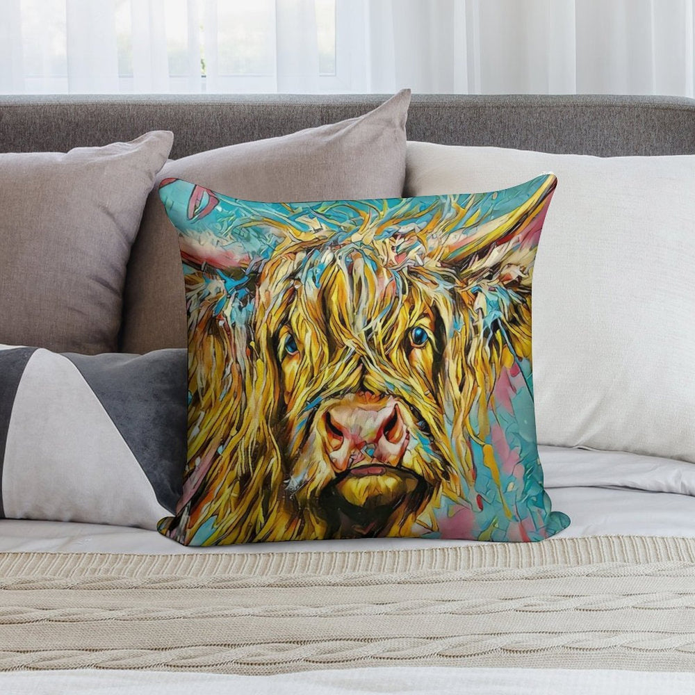 Highland Cow Digital Artwork Soft Easy Maintenance Throw Pillow