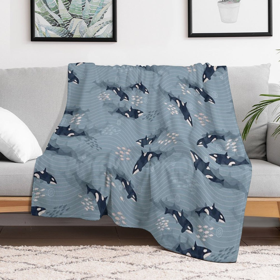 Orca in Motion  Blue-gray Ocean Pattern Gift-ready Throw Blanket