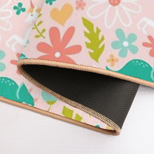 Dinosaurs + Unicorns on Pink  Rapid-Drying Bath Mat