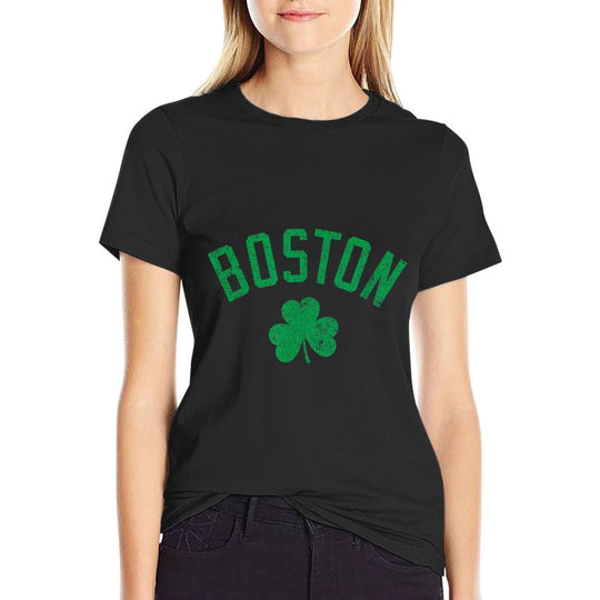 Boston Text Irish Shamrock Distressed Green Print  Classic T-Shirt