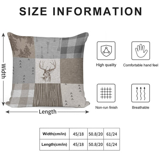 Deer Patchwork - Rustic Neutrals Soft Hidden Zipper Throw Pillow
