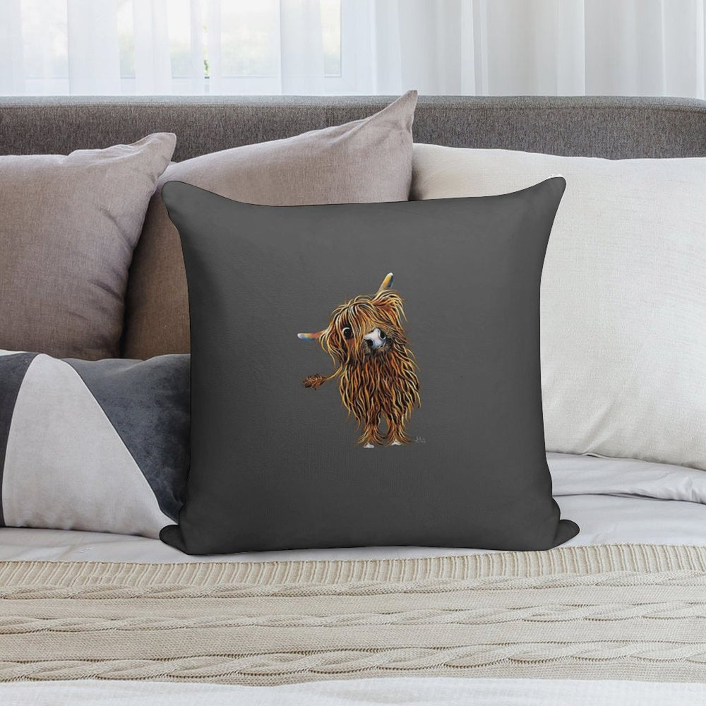 HiGHLaND CoW PRiNT SCoTTiSH ' CoooWeee ON GReY ' BY SHiRLeY MacARTHuR Soft Easy Maintenance Throw Pillow