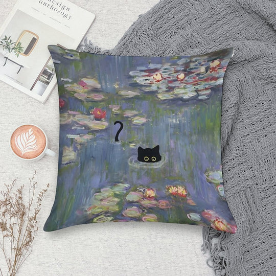 Cat Monet Waterlily Soft Durable Construction Throw Pillow