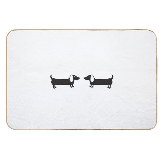 Couple of Dachshund Illustration in Black  Absorbent Bath Mat