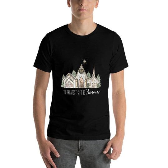 The Greatest Gift Is Jesus Christmas Pajamas Xmas - Unisex-Adult, Black, Small,,, Modern Classic Fit, Christian Humor Christmas  Slim-fit Cut T-Shirt