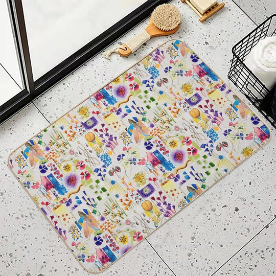 Painted Flowers Collage  Non-Slip Bath Mat