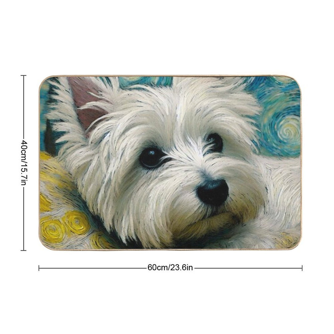 The Snuggle Queen - West Highland Terrier Van Gogh Style Durable Bath Mat