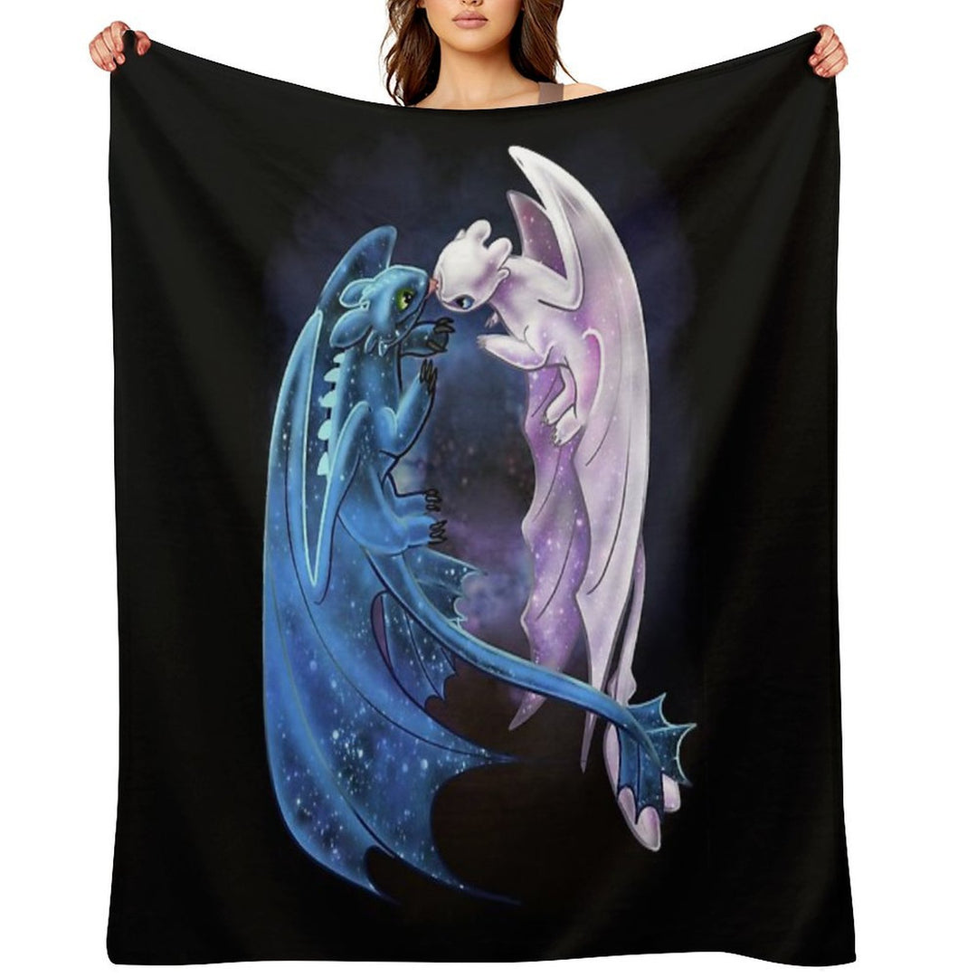 Dragon Heart - Starry Dragons - Toothless And Light Fury Travel-friendly Throw Blanket