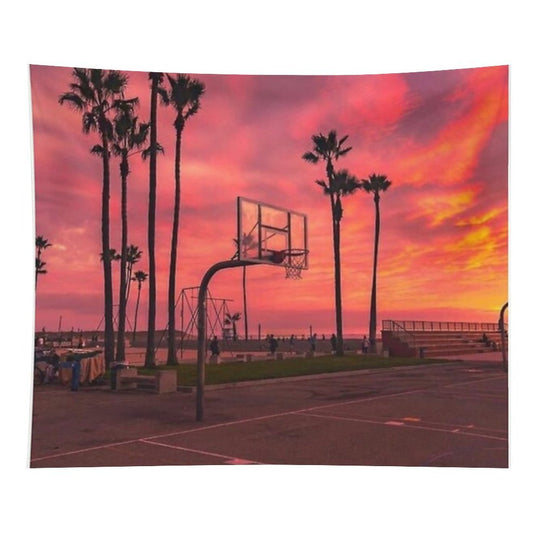 Basketballground And Purple Sunset Tapestry
