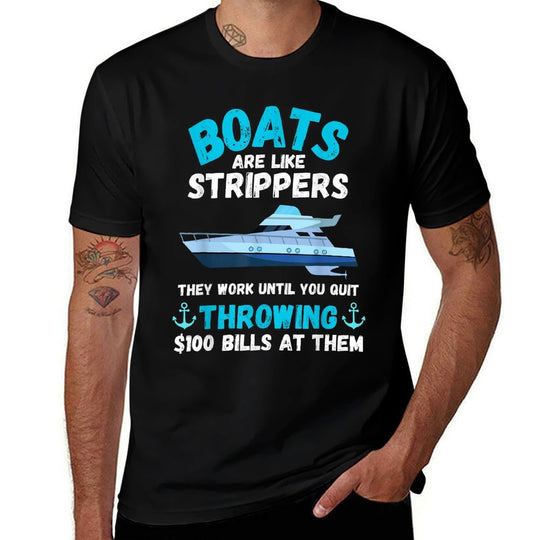 Boating Boat Owner Boats Are Like Strippers Pontoon Funny  Ribbed Collar T-Shirt