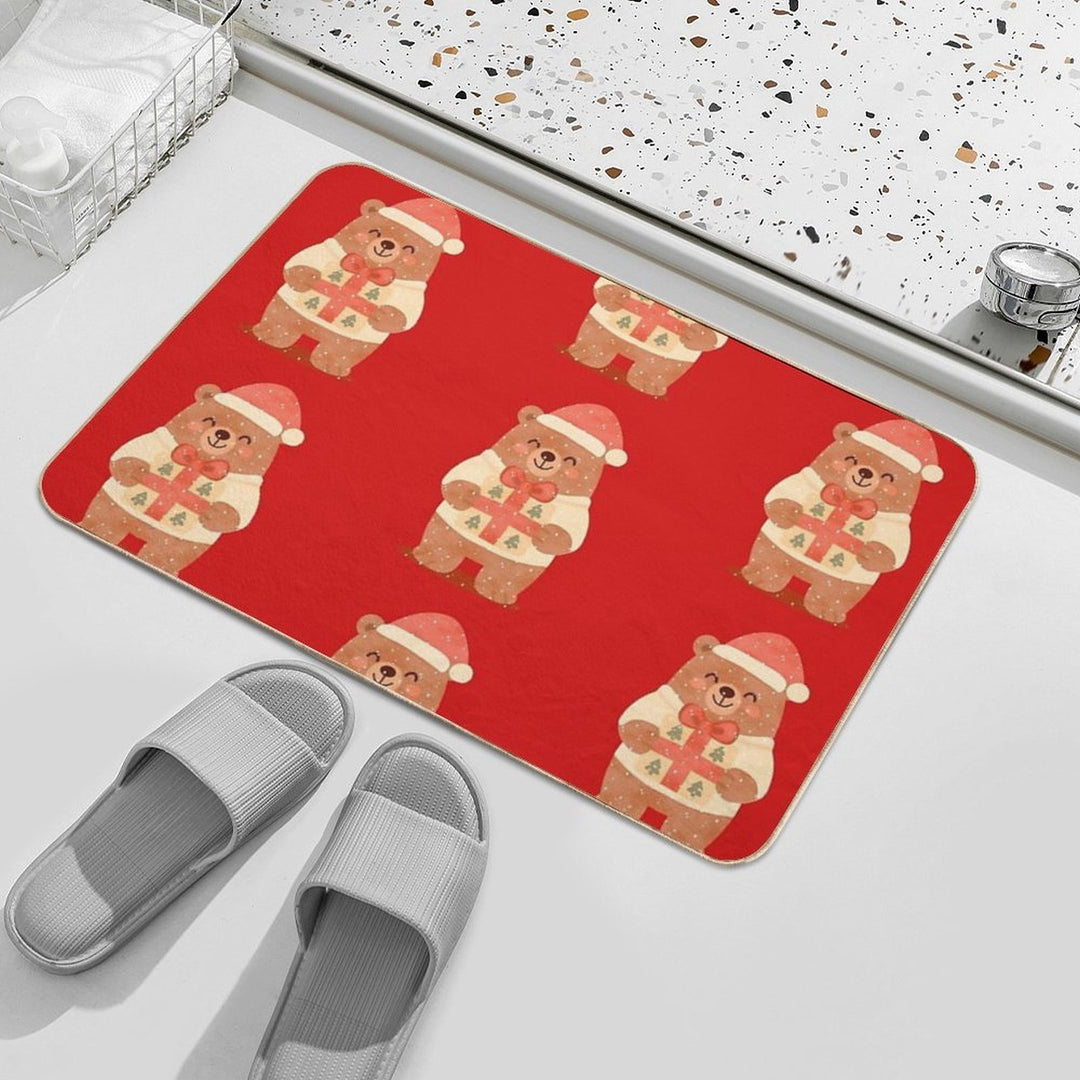 Cute Christmas Bear with Gift – Holiday Winter Illustration  Stain-Proof Bath Mat
