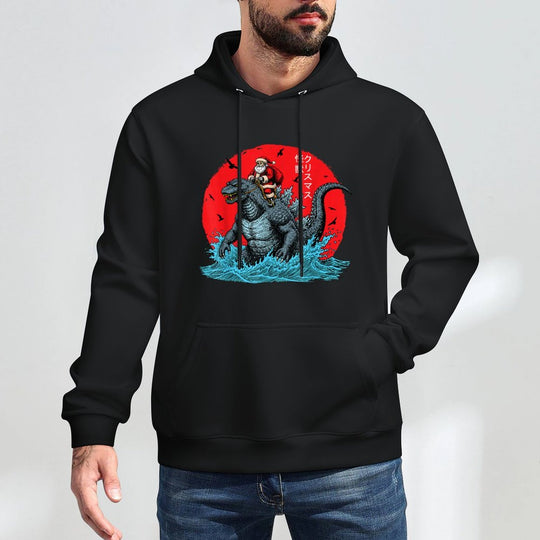 Christmas Santa Riding Japanese Monster Kaiju Santazilla Versatile Streetwear Hoodie