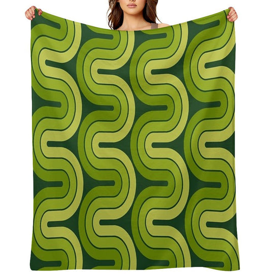 Retro Geometric Gradated Design Avocado Green Compact Throw Blanket
