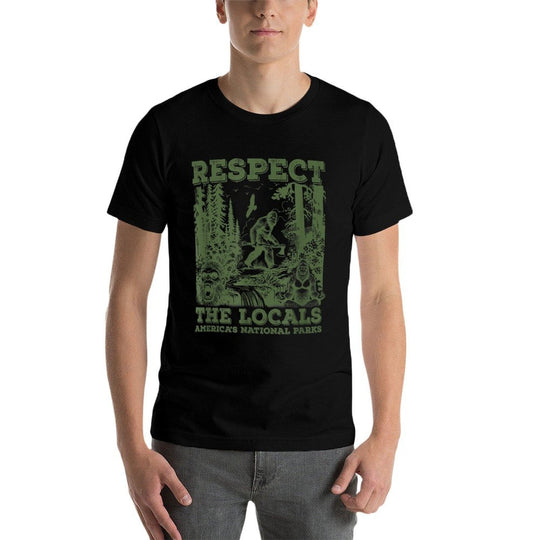 Respect The Locals Bigfoot Sasquatch American National Parks, Small, Grey  Polyester Blend T-Shirt