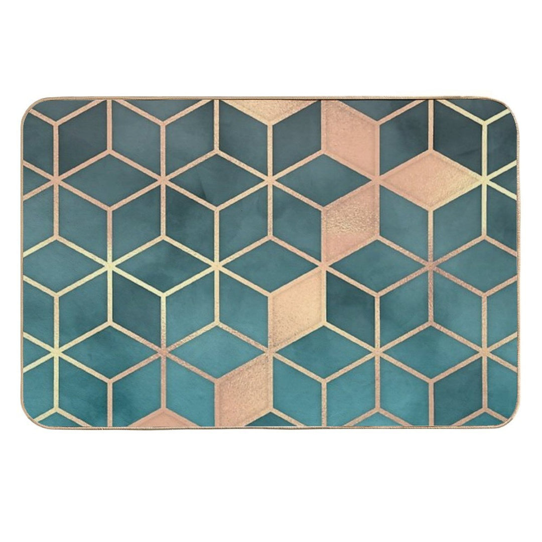Gold Turquoise Black Gradient Cube  Anti-Trip Bath Mat