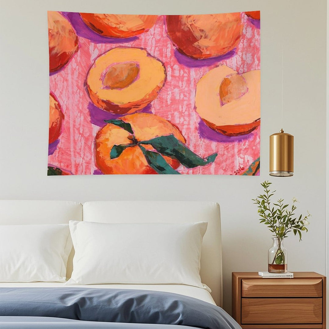 Peaches on Pink Background Tapestry