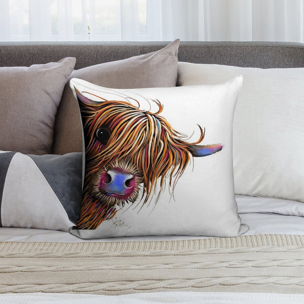 HiGHLaND CoW PRiNT SCoTTiSH ' SuGaR LuMP ' BY SHiRLeY MacARTHuR Soft Shrink-Resistant Throw Pillow