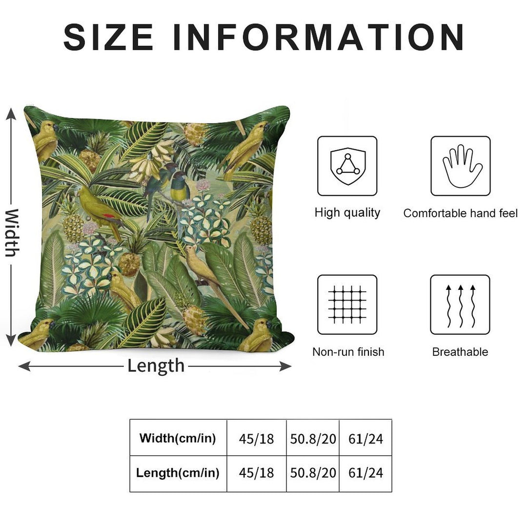 Vintage Green Tropical Bird Jungle Botanical Night Garden Nightgarden Soft Short Plush Fabric Throw Pillow
