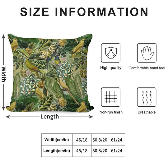 Vintage Green Tropical Bird Jungle Botanical Night Garden Nightgarden Soft Short Plush Fabric Throw Pillow