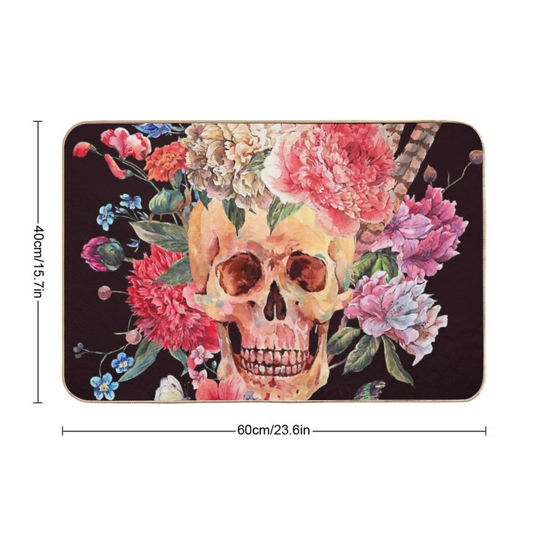 Watercolor Sugar Skull And Flower Durable Bath Mat