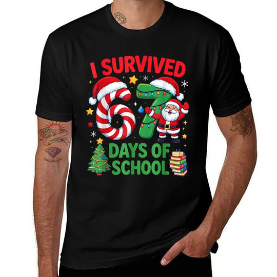 I Survived 67 Days of School Christmas Candy Cane Six Seven  Soft T-Shirt