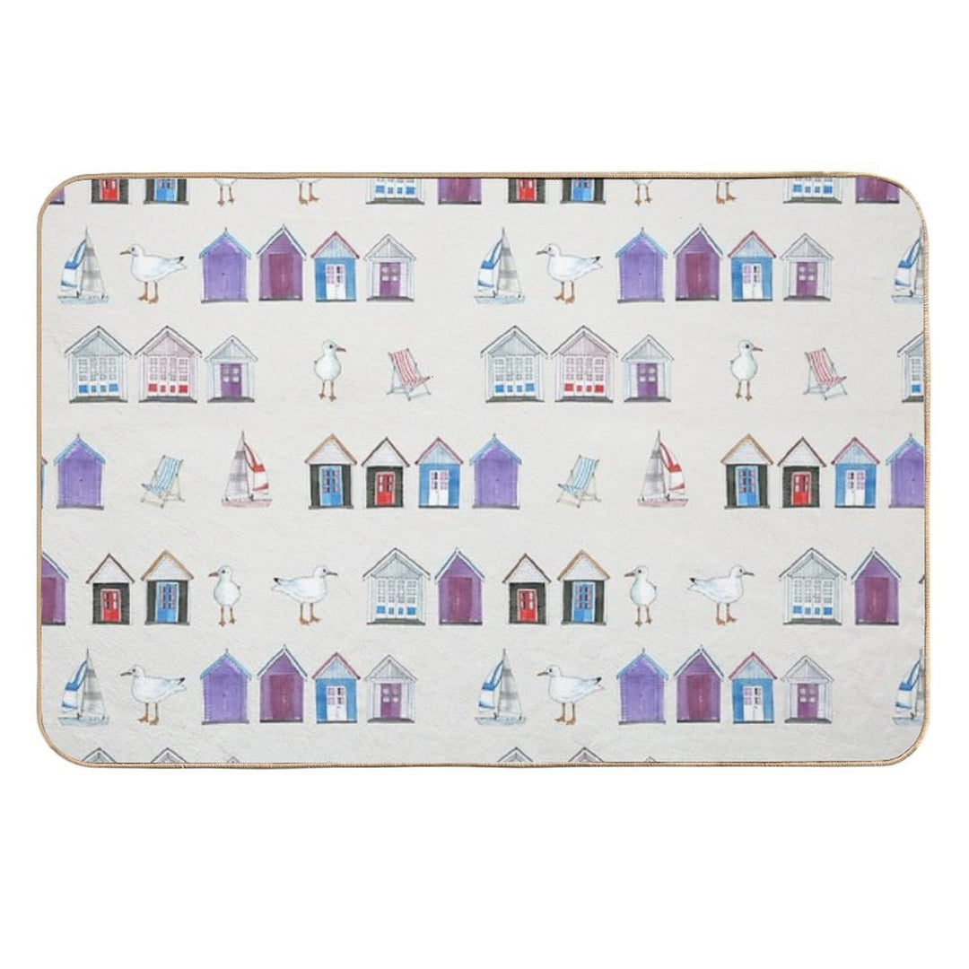 Beach Huts, Bournemouth - on Grey - Watercolour Pattern by Cecca Designs  High-Traffic Bath Mat
